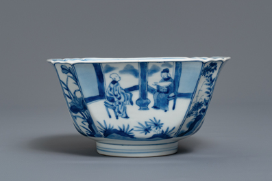 Een Chinese blauw-witte vierkante kom, Chenghua merk, Kangxi