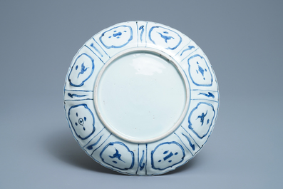 A fine Chinese blue and white moulded kraak porcelain 'deer' dish, Wanli
