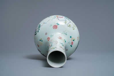 A Chinese famille rose vase with figurative medallions, Qianlong mark, 19th C.