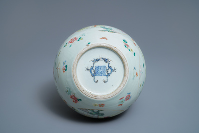 A Chinese famille rose vase with figurative medallions, Qianlong mark, 19th C.