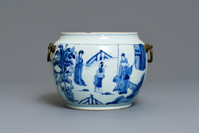 A Chinese blue and white bronze-mounted bowl, Kangxi
