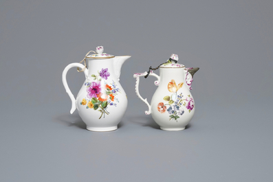 Two Meissen porcelain covered jugs with floral design, Germany, 18/19th C.