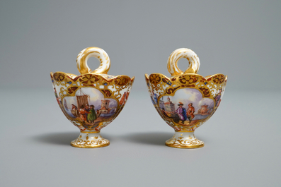 A pair of Meissen porcelain 'Kauffahrtei' inkwells and covers, Germany, 18th C.
