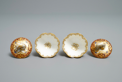 A pair of Meissen porcelain 'Kauffahrtei' inkwells and covers, Germany, 18th C.