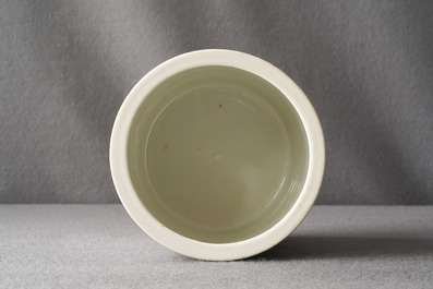 A Chinese qianjiang cai brush pot with fishermen, signed Tan Yin Jie, dated 1875-1884