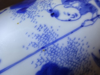 A Chinese blue and white sleeve vase depicting the legendary Zhang Xian, Transitional period