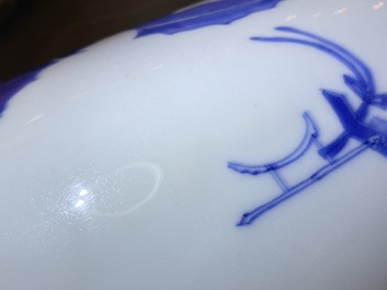 A Chinese blue and white sleeve vase depicting the legendary Zhang Xian, Transitional period