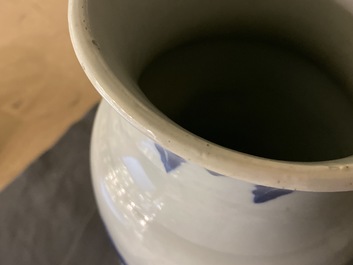 A Chinese blue and white sleeve vase depicting the legendary Zhang Xian, Transitional period