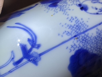 A Chinese blue and white sleeve vase depicting the legendary Zhang Xian, Transitional period