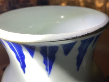 A Chinese blue and white sleeve vase depicting the legendary Zhang Xian, Transitional period