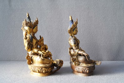 Five Sino-Tibetan gilt bronze Buddha figures, 19/20th C.