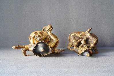 Five Sino-Tibetan gilt bronze Buddha figures, 19/20th C.