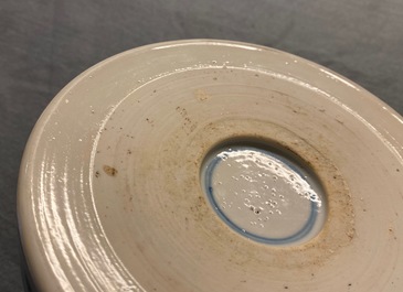 A Chinese blue and white 'landscape' brush pot, bitong, Kangxi