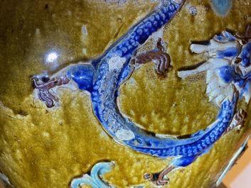 A large Chinese polychrome stoneware martaban jar and cover, Ming/Qing