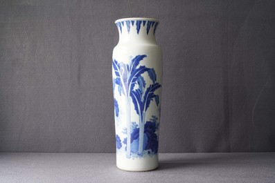 A Chinese blue and white sleeve vase depicting the legendary Zhang Xian, Transitional period
