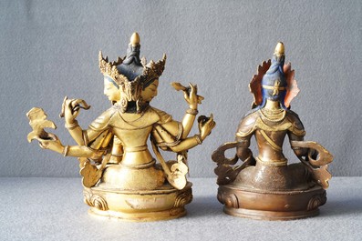 Five Sino-Tibetan gilt bronze Buddha figures, 19/20th C.