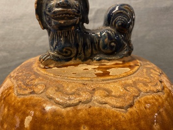A large Chinese polychrome stoneware martaban jar and cover, Ming/Qing