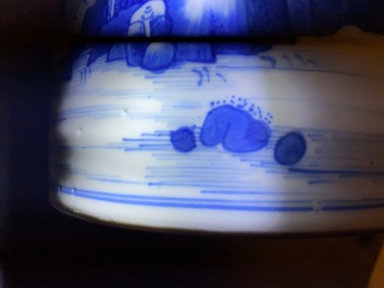 A Chinese blue and white 'landscape' brush pot, bitong, Kangxi