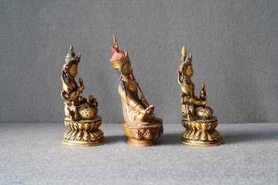 Five Sino-Tibetan gilt bronze Buddha figures, 19/20th C.