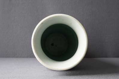 A Chinese blue and white sleeve vase depicting the legendary Zhang Xian, Transitional period