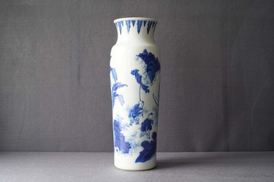 A Chinese blue and white sleeve vase depicting the legendary Zhang Xian, Transitional period