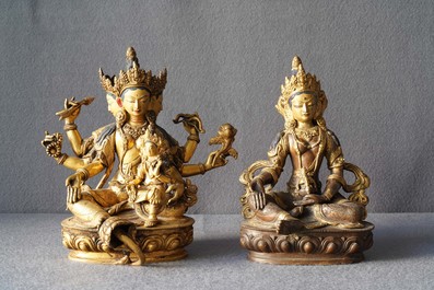 Five Sino-Tibetan gilt bronze Buddha figures, 19/20th C.