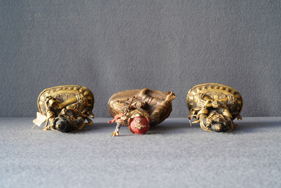 Five Sino-Tibetan gilt bronze Buddha figures, 19/20th C.