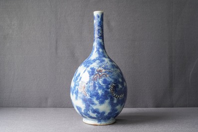A Chinese blue, white and copper red 'dragon' vase, Qianlong/Jiaqing