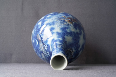 A Chinese blue, white and copper red 'dragon' vase, Qianlong/Jiaqing
