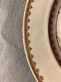Seven Chinese famille rose plates with Luohan near a tiger, Qianlong