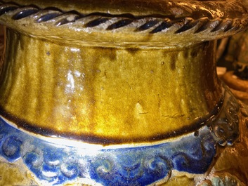 A large Chinese polychrome stoneware martaban jar and cover, Ming/Qing