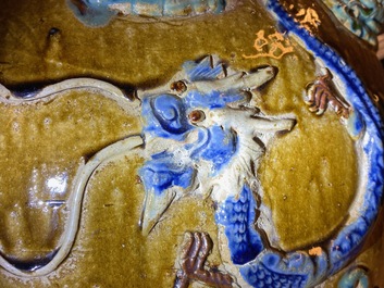A large Chinese polychrome stoneware martaban jar and cover, Ming/Qing