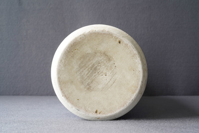 A Chinese blue and white sleeve vase depicting the legendary Zhang Xian, Transitional period