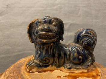 A large Chinese polychrome stoneware martaban jar and cover, Ming/Qing