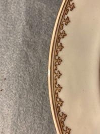 Seven Chinese famille rose plates with Luohan near a tiger, Qianlong