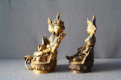 Five Sino-Tibetan gilt bronze Buddha figures, 19/20th C.