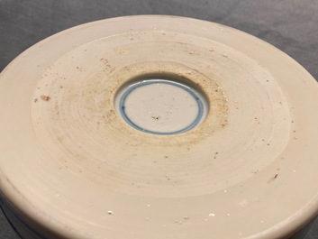 A Chinese blue and white 'landscape' brush pot, bitong, Kangxi
