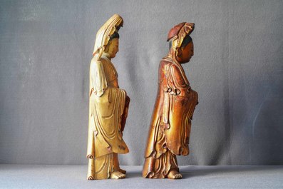 Deux grandes figures de Guanyin en bois dor&eacute; et laqu&eacute;, Chine, 18/19&egrave;me
