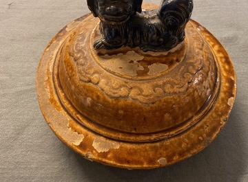 A large Chinese polychrome stoneware martaban jar and cover, Ming/Qing
