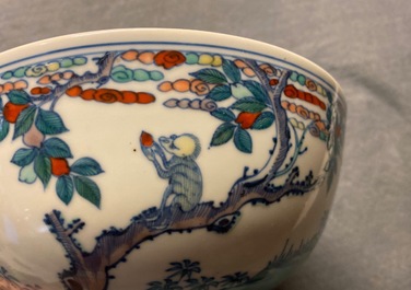 A Chinese doucai 'monkey and deer' bowl, Chenghua mark, Kangxi