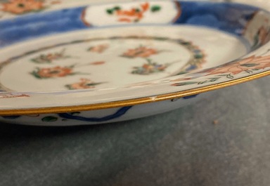 Four Chinese famille verte 'ducks in lotus pond' plates, Kangxi