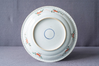 A Chinese famille verte dish with birds among blossoms, Kangxi