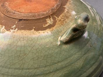 A large Chinese Longquan celadon tripod incense burner, Ming