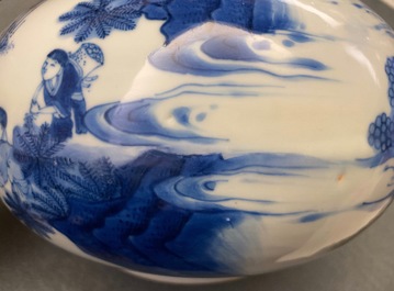 A Chinese blue and white bottle vase with figures in a landscape, Transitional period