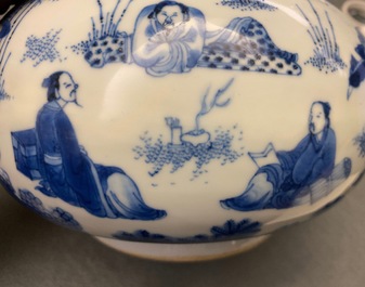A Chinese blue and white bottle vase with figures in a landscape, Transitional period
