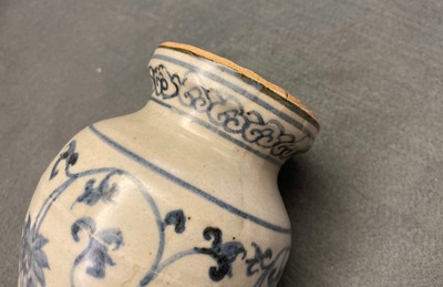 A Chinese blue and white 'lotus scroll' vase, Yuan