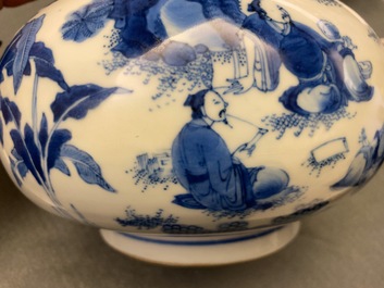 A Chinese blue and white bottle vase with figures in a landscape, Transitional period