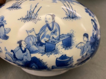A Chinese blue and white bottle vase with figures in a landscape, Transitional period