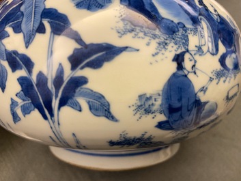 A Chinese blue and white bottle vase with figures in a landscape, Transitional period