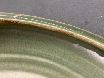 A large Chinese Longquan celadon tripod incense burner, Ming